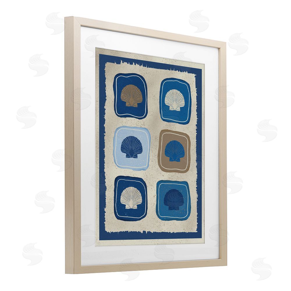 Julia Frost Nautical Block Shells Brown Framed Print Under Glass Wall Art