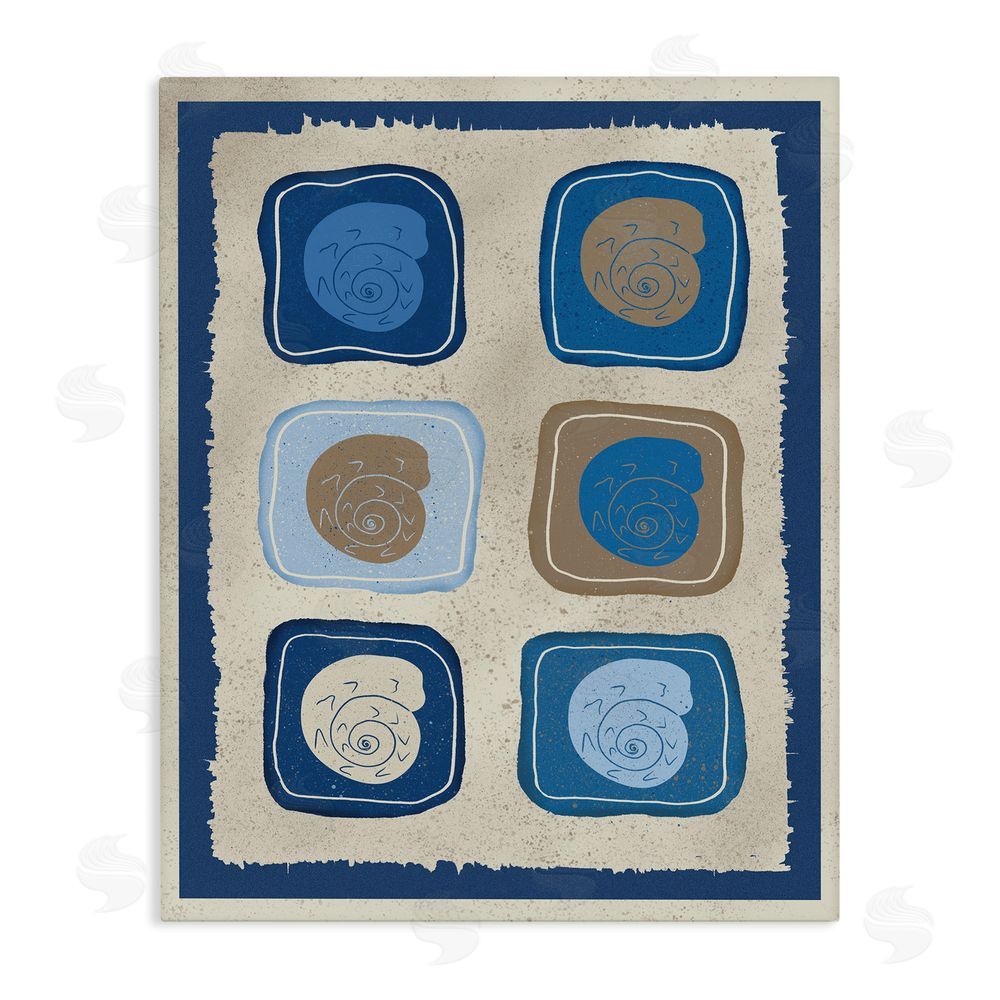 Julia Frost Blue Blocked Nautilus Stretched Canvas Wall Art Print
