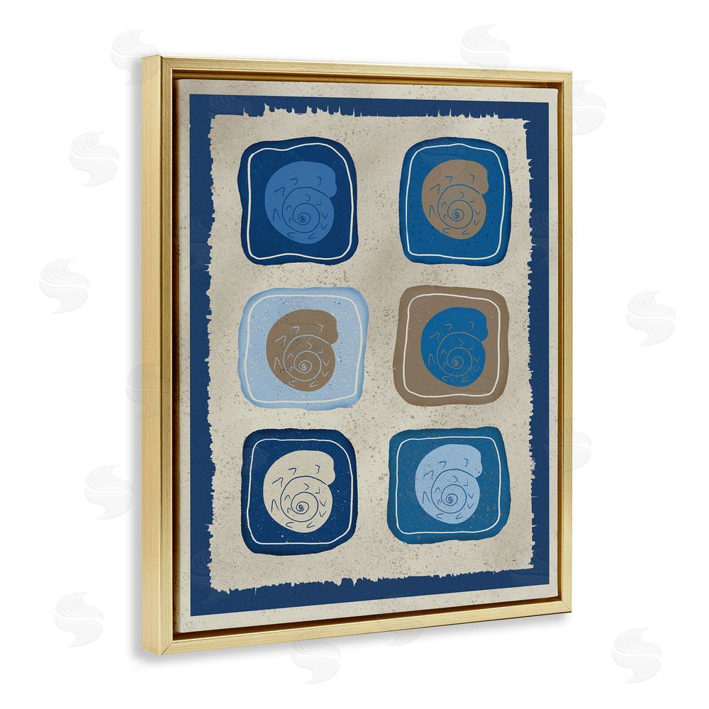 Julia Frost Blue Blocked Nautilus Gold Floating Frame Canvas Wall Art Print