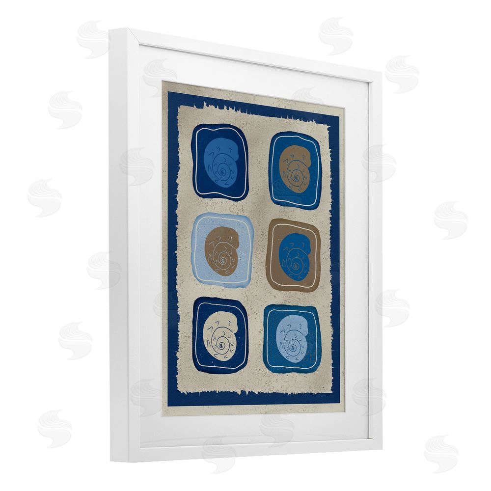 Julia Frost Blue Blocked Nautilus White Framed Print Under Glass Wall Art