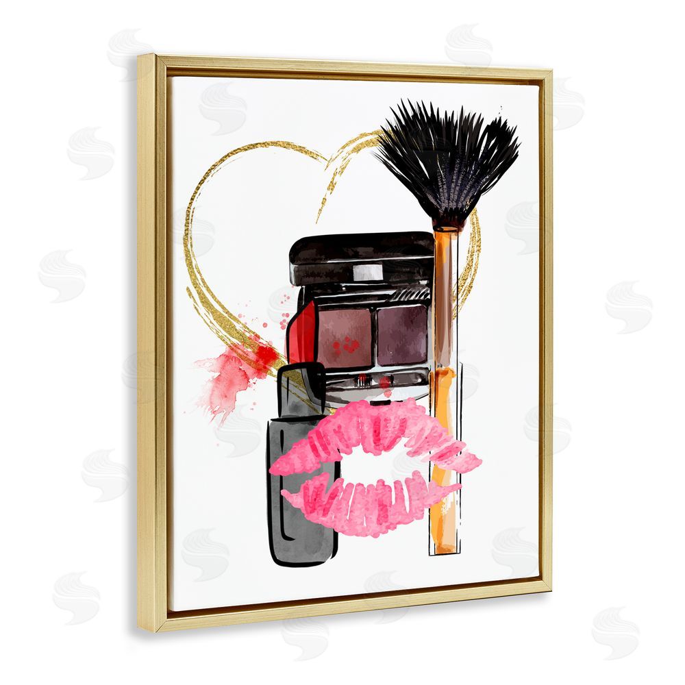 Jesse Keith Mwah Beauty Items & Kiss Gold Floating Frame Canvas Wall Art Print