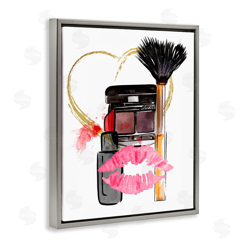 Jesse Keith Mwah Beauty Items & Kiss Gray Floating Frame Canvas Wall Art Print
