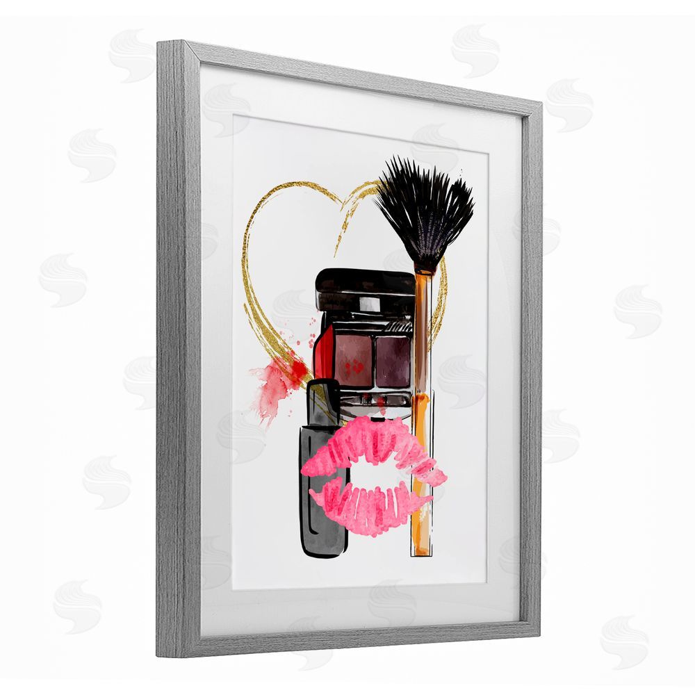 Jesse Keith Mwah Beauty Items & Kiss Gray Framed Print Under Glass with White Mat Wall Art