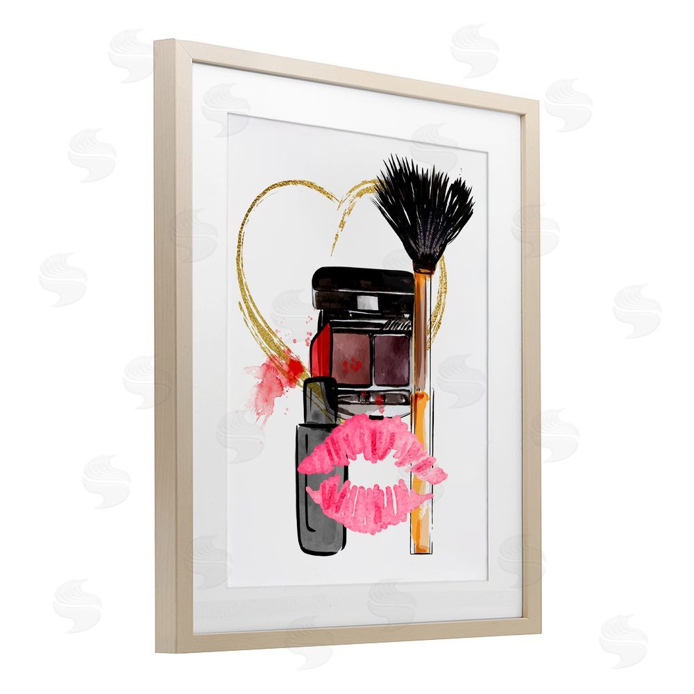 Jesse Keith Mwah Beauty Items & Kiss Birch Framed Print Under Glass with White Mat Wall Art