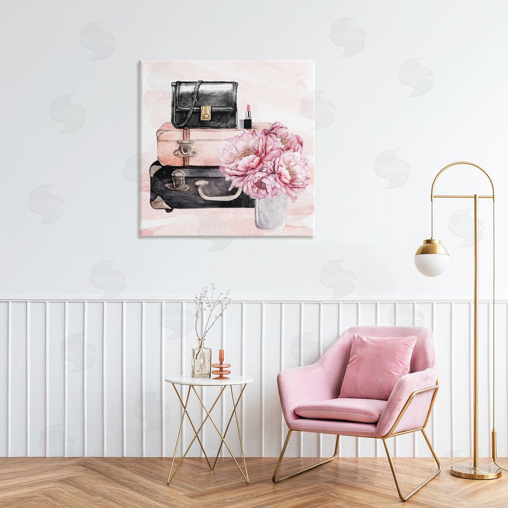 Kim Allen Glam Time Suitcase & Flowers Canvas Art on Wall