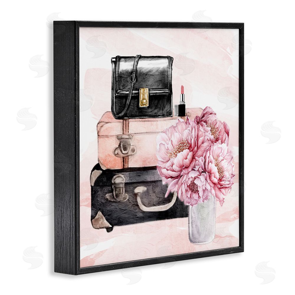 Kim Allen Glam Time Suitcase & Flowers Black Framed Giclee Wall Art Print