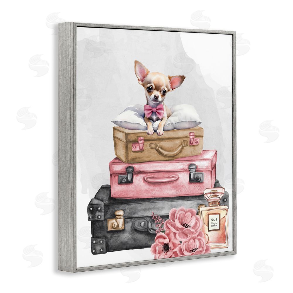 Kim Allen Trendy Pup Travel Gray Framed Giclee Wall Art Print