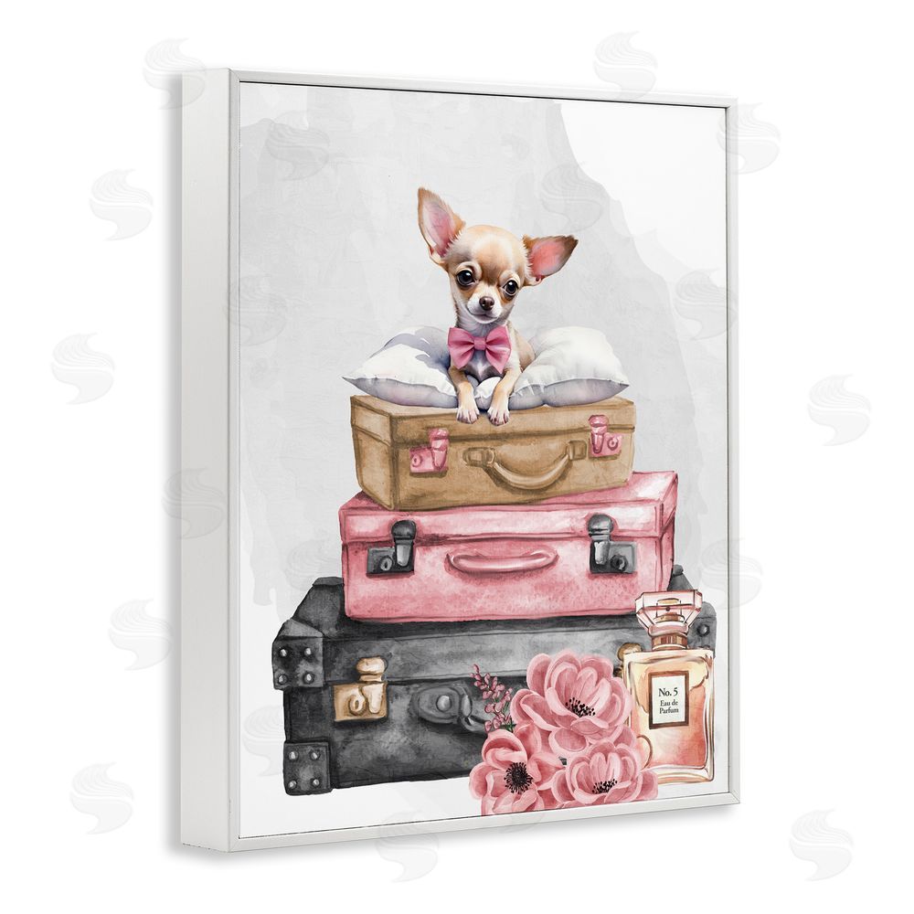 Kim Allen Trendy Pup Travel White Framed Giclee Wall Art Print
