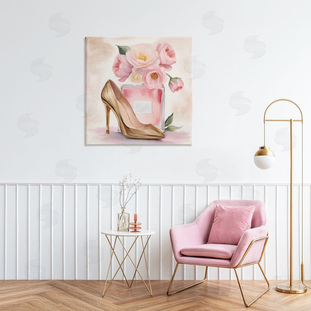 Kim Allen Pink Beauty Heel & Flowers Stretched Canvas Wall Art in Room