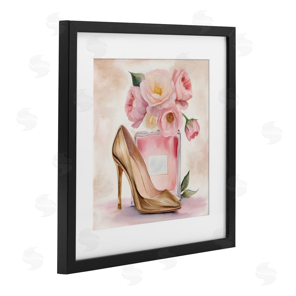 Kim Allen Pink Beauty Heel & Flowers Black Framed Print Under Glass Wall Art
