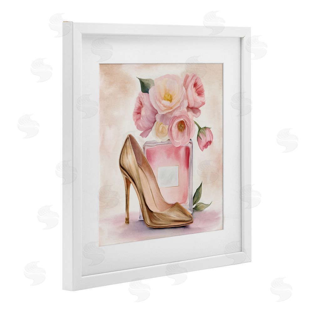 Kim Allen Pink Beauty Heel & Flowers White Framed Print Under Glass Wall Art