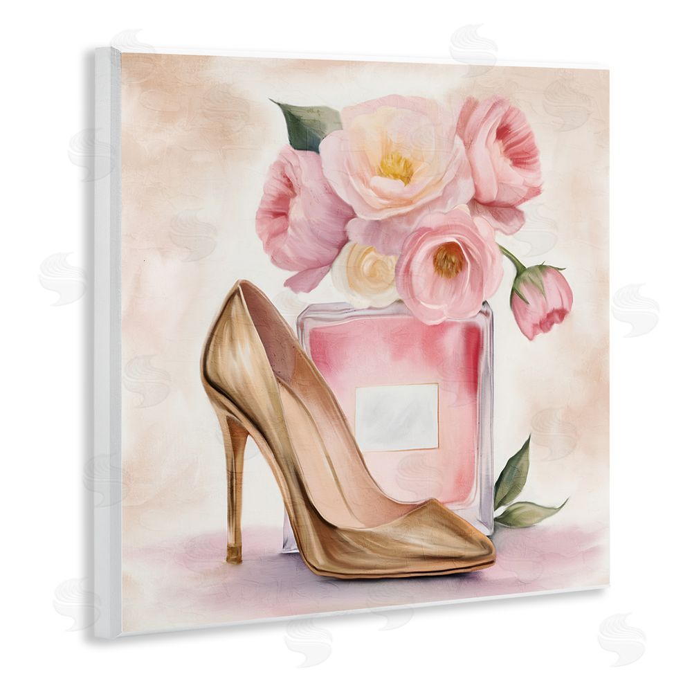 Kim Allen Pink Beauty Heel & Flowers Wooden Wall Plaque Art Print
