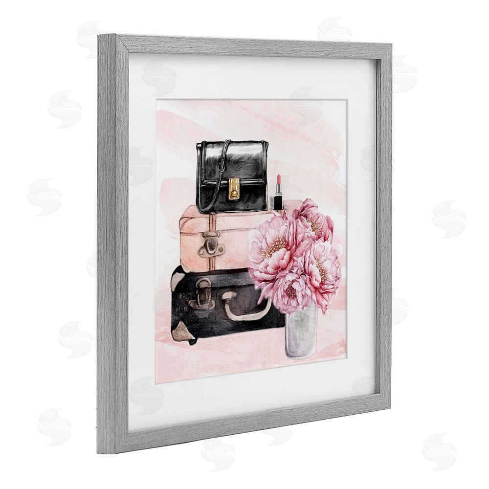 Kim Allen Glam Time Stacked Bags Gray Framed Print Under Glass Wall Art