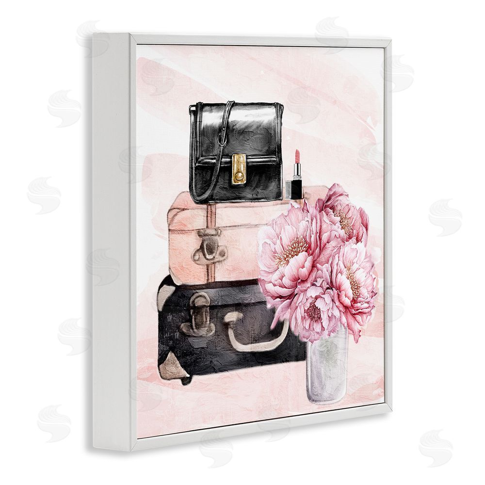 Kim Allen Glam Time Stacked Bags White Framed Giclee Wall Art Print