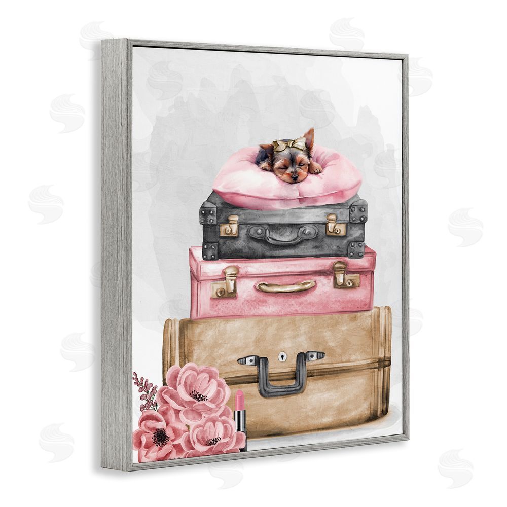 Kim Allen Sleepy Pup Travel Gray Framed Giclee Wall Art Print