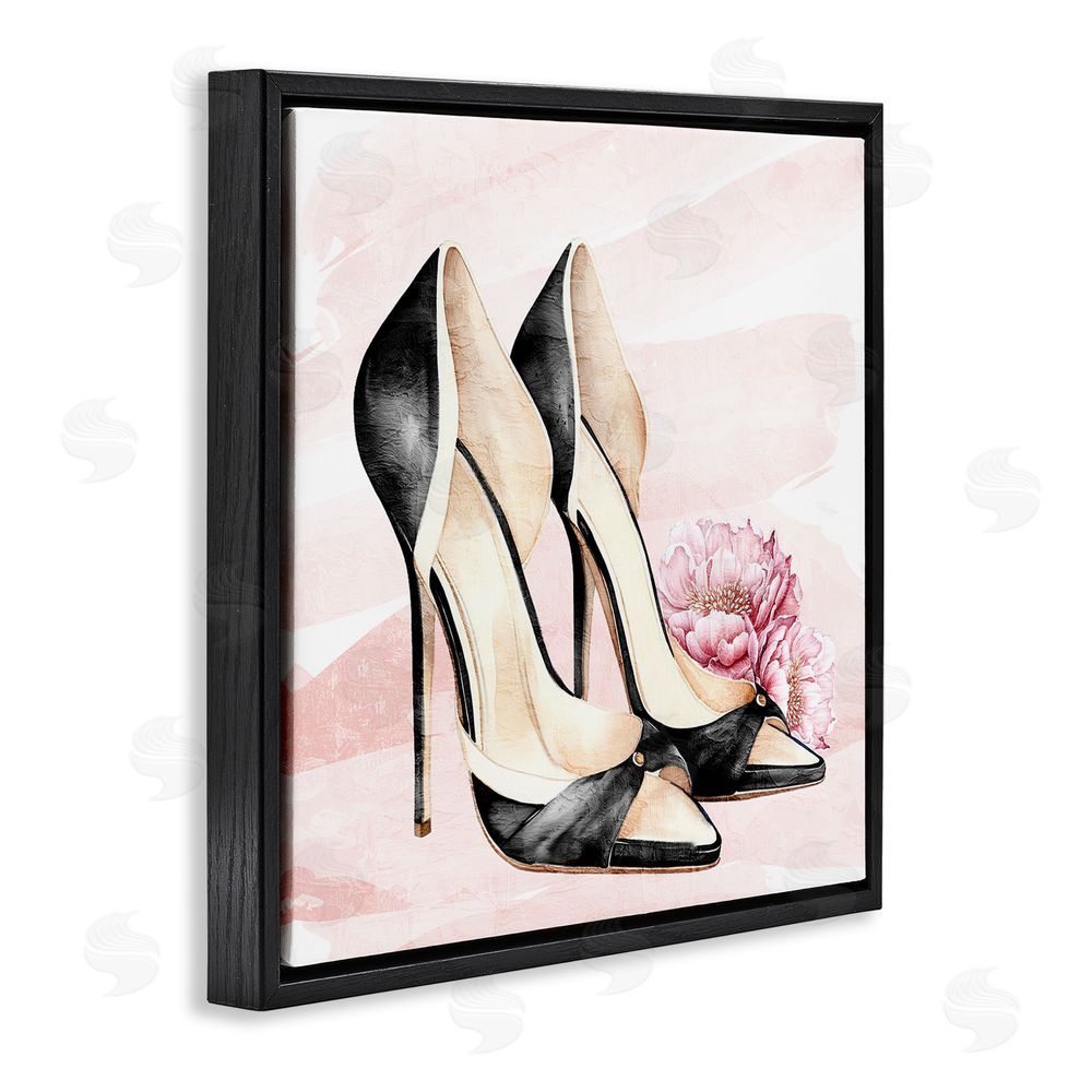 Kim Allen Blush Glam Time Shoes Black Floating Frame Canvas Wall Art Print