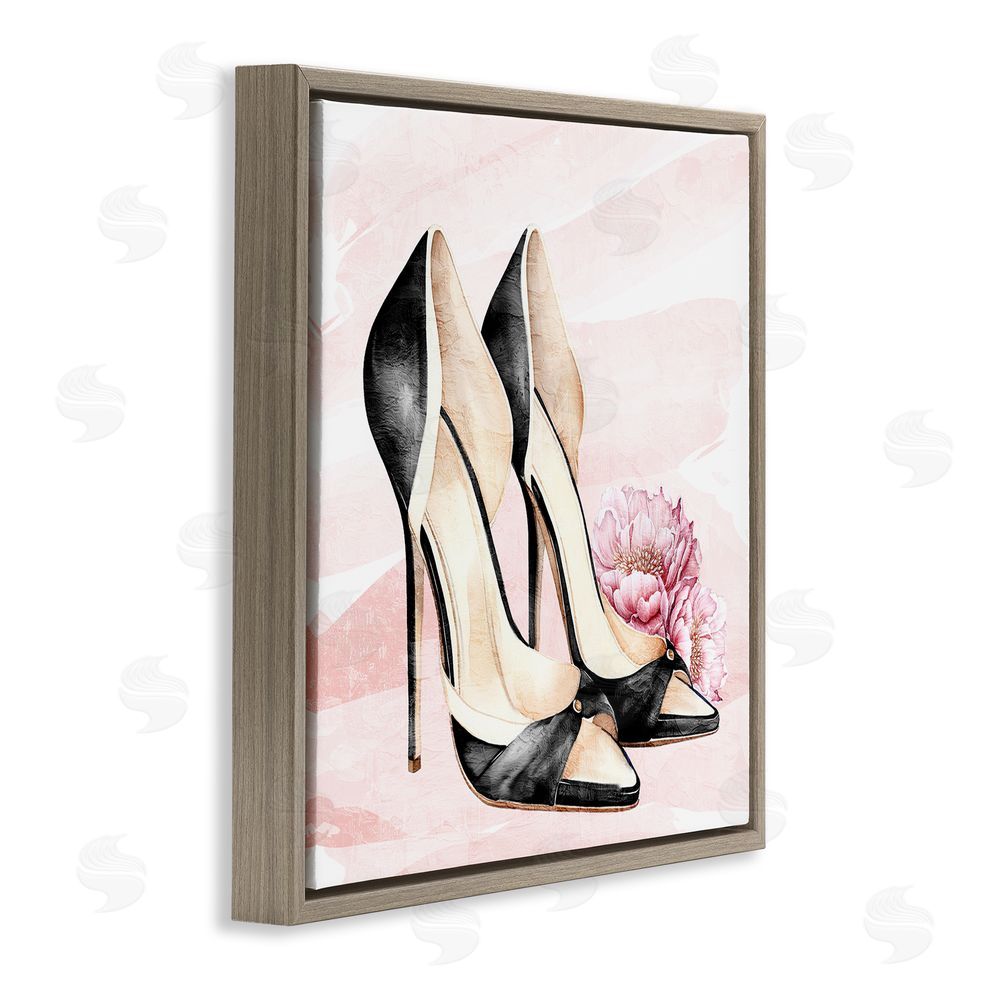 Kim Allen Blush Glam Time Shoes Brown Floating Frame Canvas Wall Art Print