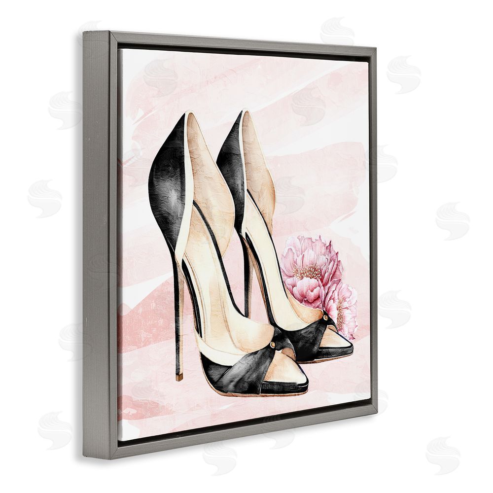 Kim Allen Blush Glam Time Shoes Gray Floating Frame Canvas Wall Art Print