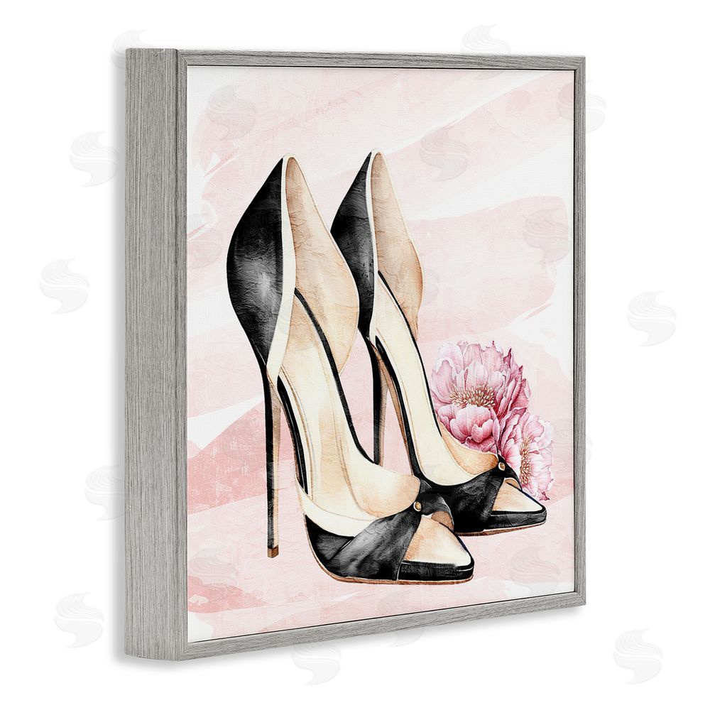 Kim Allen Blush Glam Time Shoes Gray Framed Giclee Wall Art Print