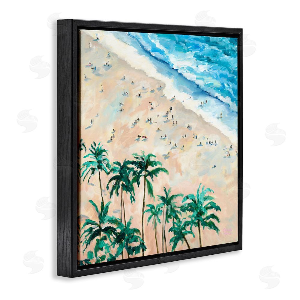 Meredith Howse Waikiki Beach Overview Black Floating Frame Canvas Wall Art Print