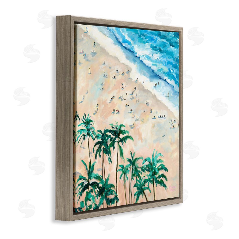 Meredith Howse Waikiki Beach Overview Brown Floating Frame Canvas Wall Art Print