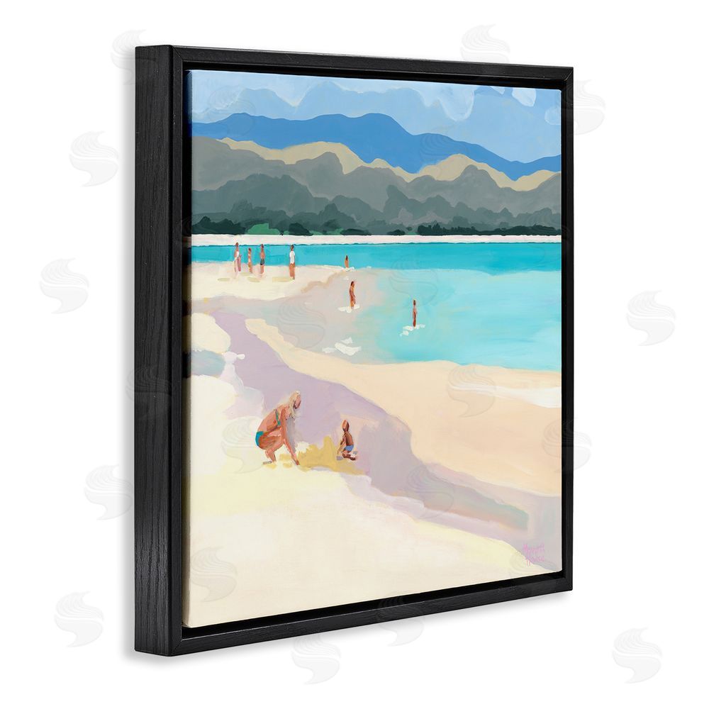 Meredith Howse Mother & Child Beach Scene Black Floating Frame Canvas Wall Art Print