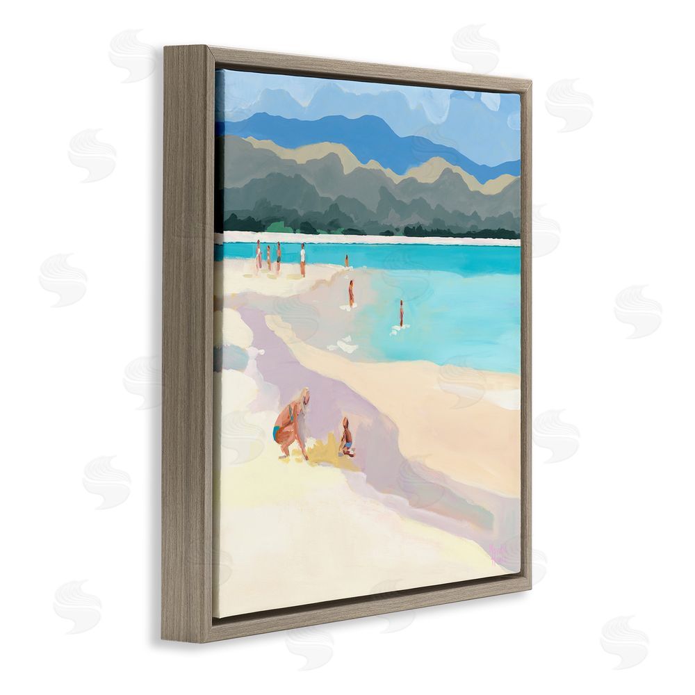 Meredith Howse Mother & Child Beach Scene Brown Floating Frame Canvas Wall Art Print