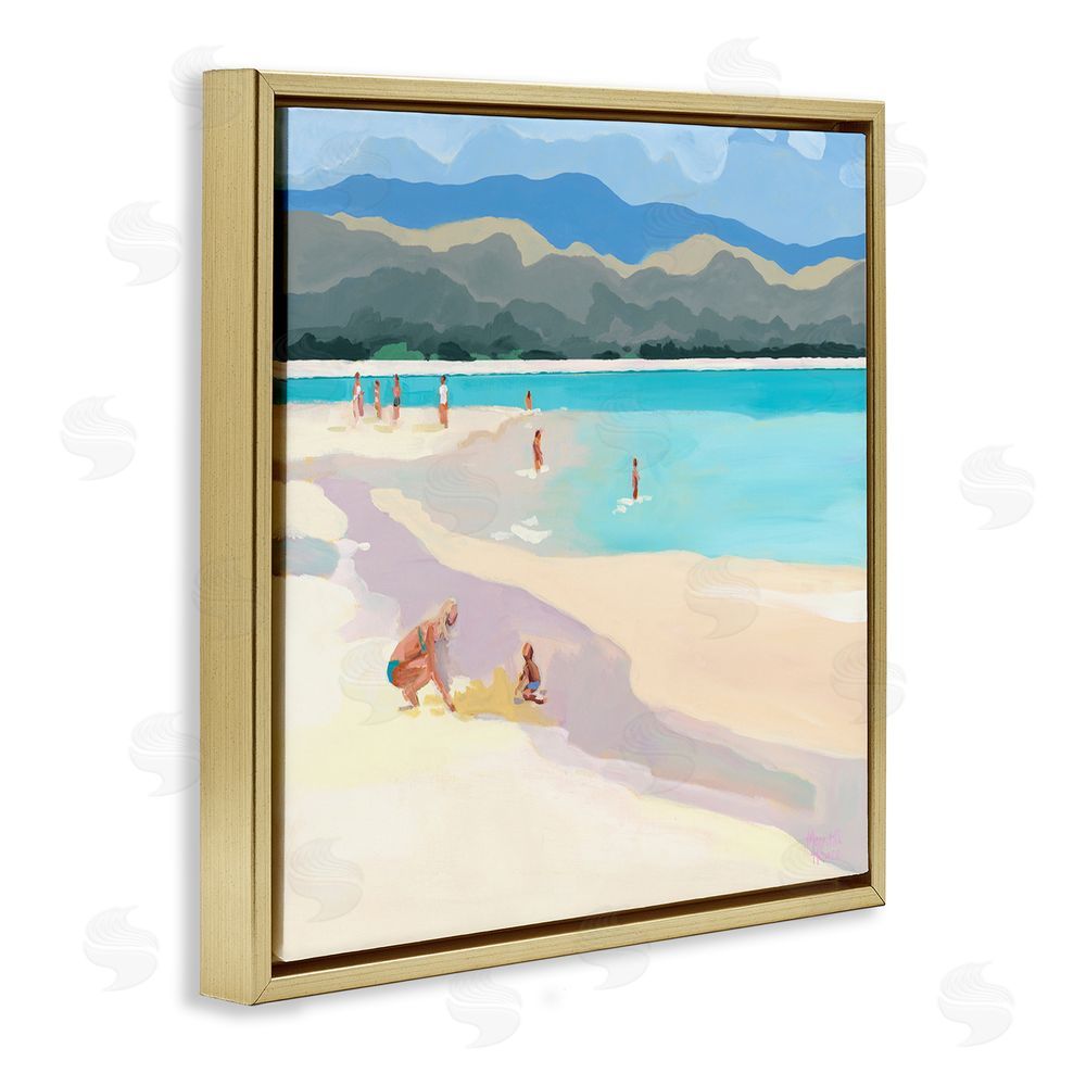 Meredith Howse Mother & Child Beach Scene Gold Floating Frame Canvas Wall Art Print