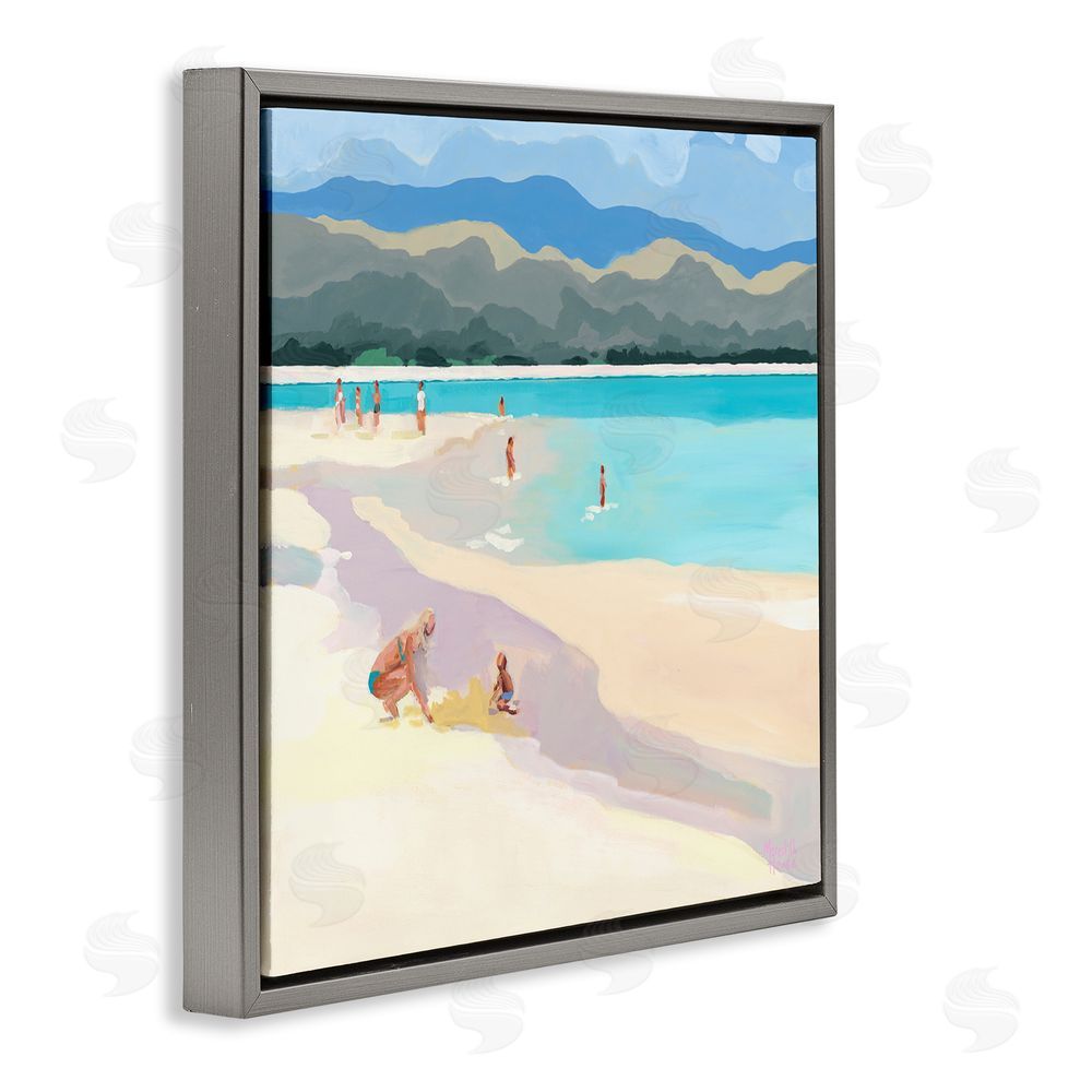 Meredith Howse Mother & Child Beach Scene Gray Floating Frame Canvas Wall Art Print
