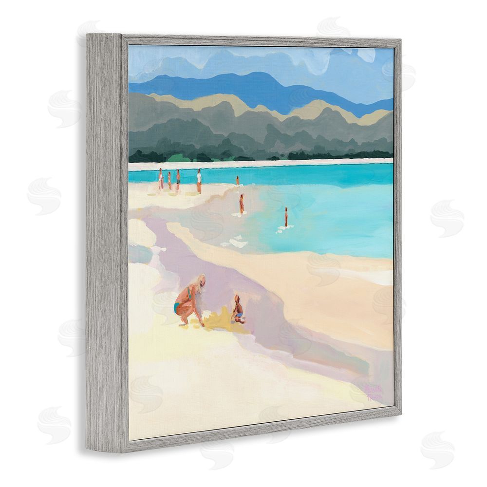 Meredith Howse Mother & Child Beach Scene Gray Framed Giclee Wall Art Print