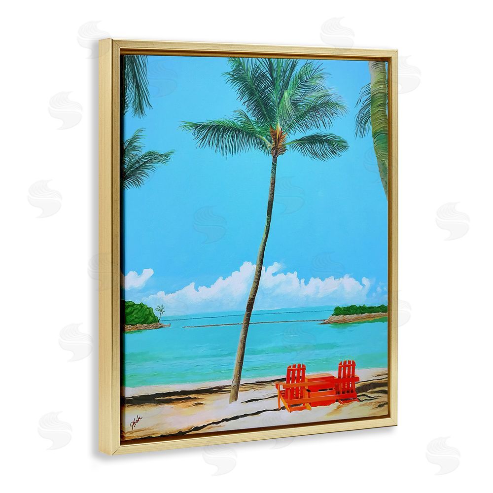 John Jaster Dreaming Of Palm Trees Gold Floating Frame Canvas Wall Art Print