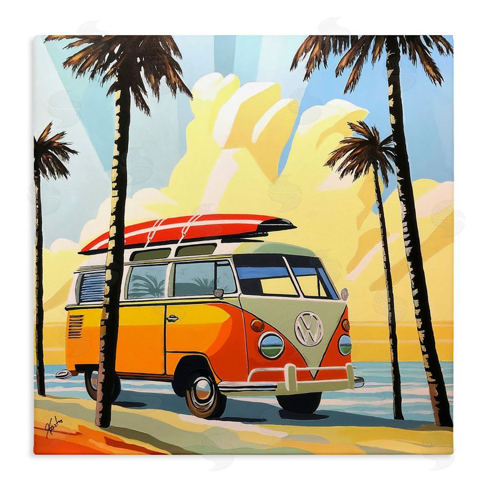 John Jaster Road Trip Beach Van Stretched Canvas Wall Art Print