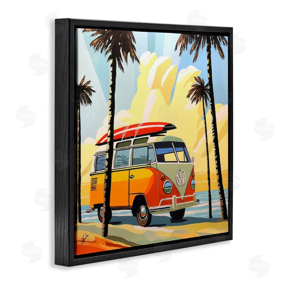 John Jaster Road Trip Beach Van Black Floating Frame Canvas Wall Art Print