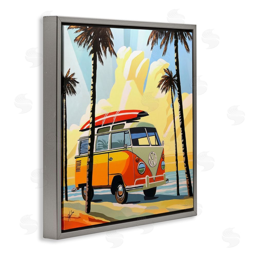 John Jaster Road Trip Beach Van Gray Floating Frame Canvas Wall Art Print