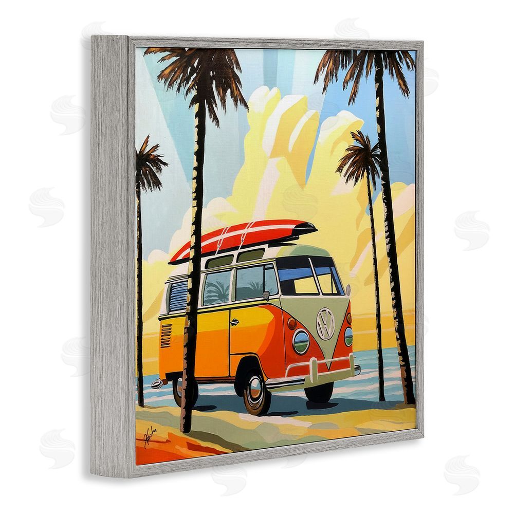 John Jaster Road Trip Beach Van Gray Framed Giclee Wall Art Print