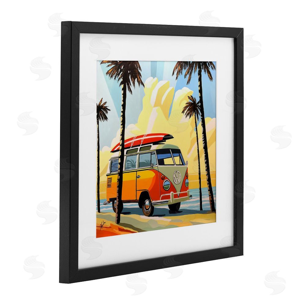 John Jaster Road Trip Beach Van Black Framed Print Under Glass Wall Art