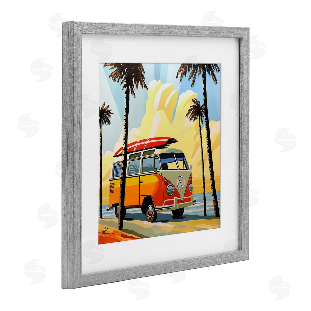 John Jaster Road Trip Beach Van Gray Framed Print Under Glass Wall Art