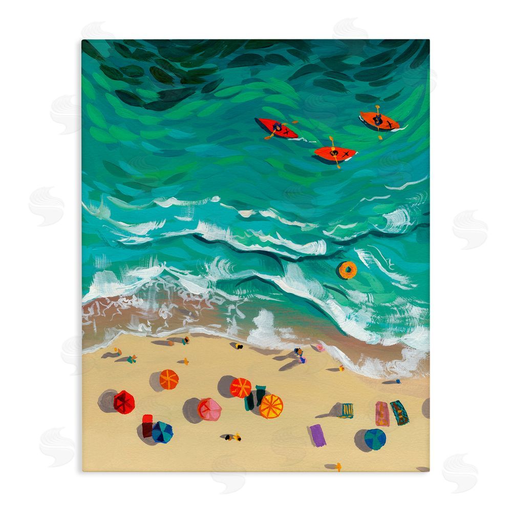 Brook Page Three Kayaks in Turquoise Waves Stretched Canvas Wall Art Print