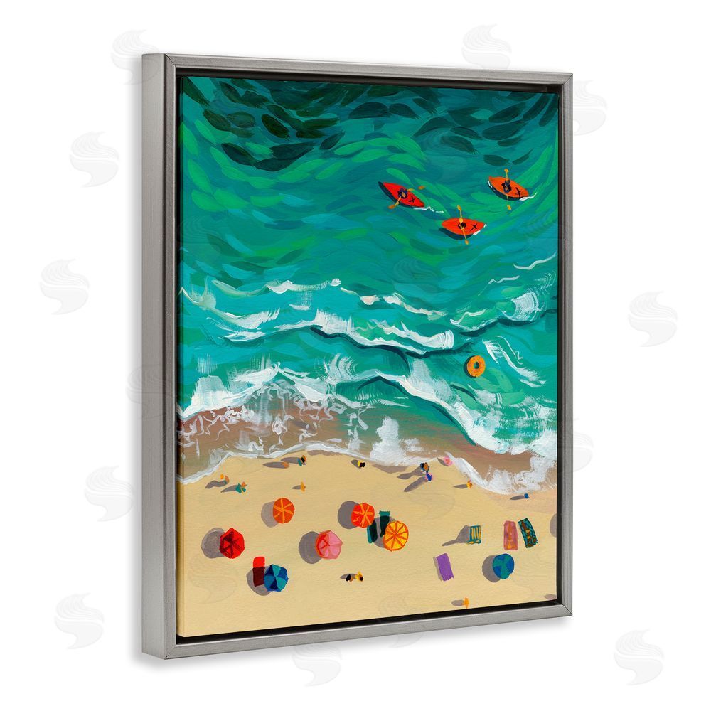 Brook Page Three Kayaks in Turquoise Waves Gray Floating Frame Canvas Wall Art Print
