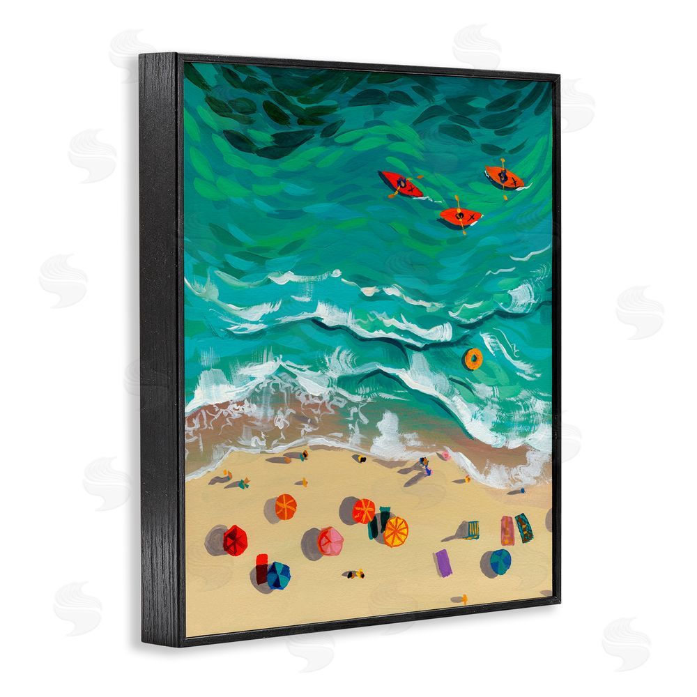 Brook Page Three Kayaks in Turquoise Waves Black Framed Giclee Wall Art Print