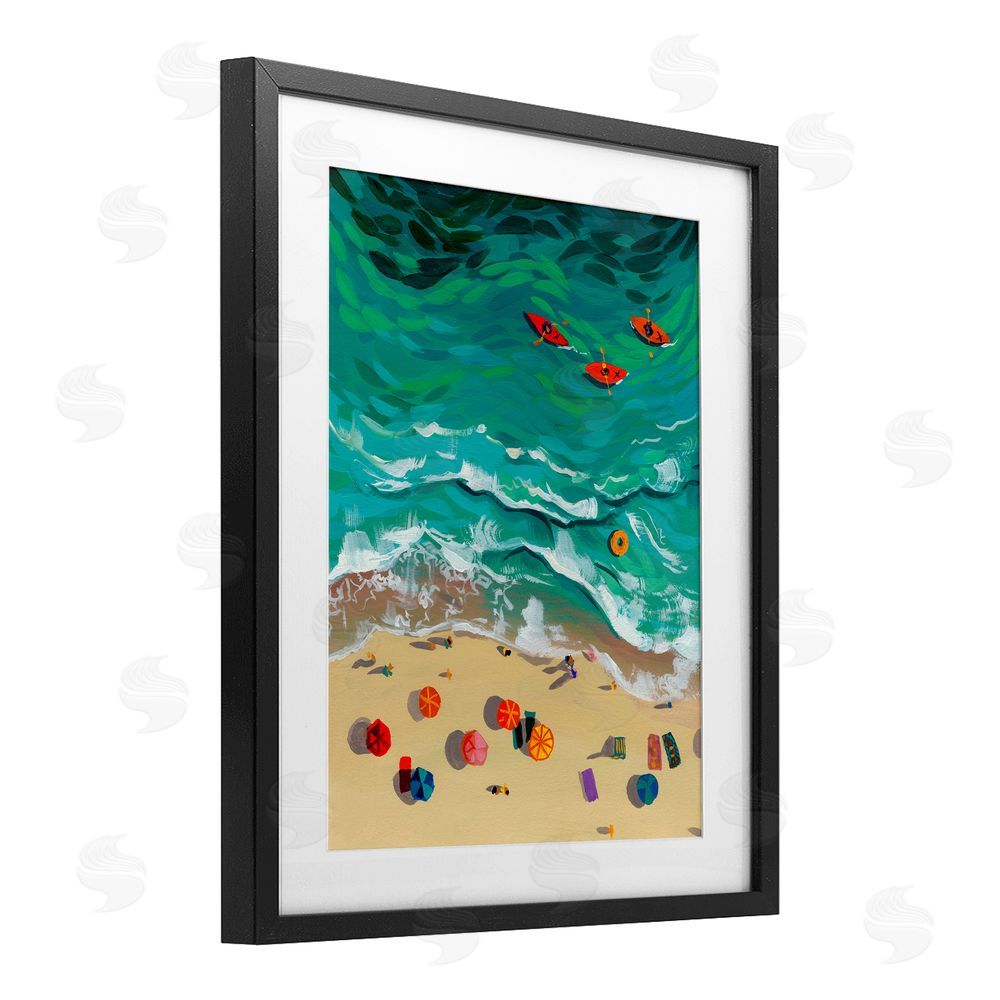 Brook Page Three Kayaks in Turquoise Waves Black Framed Print Under Glass Wall Art