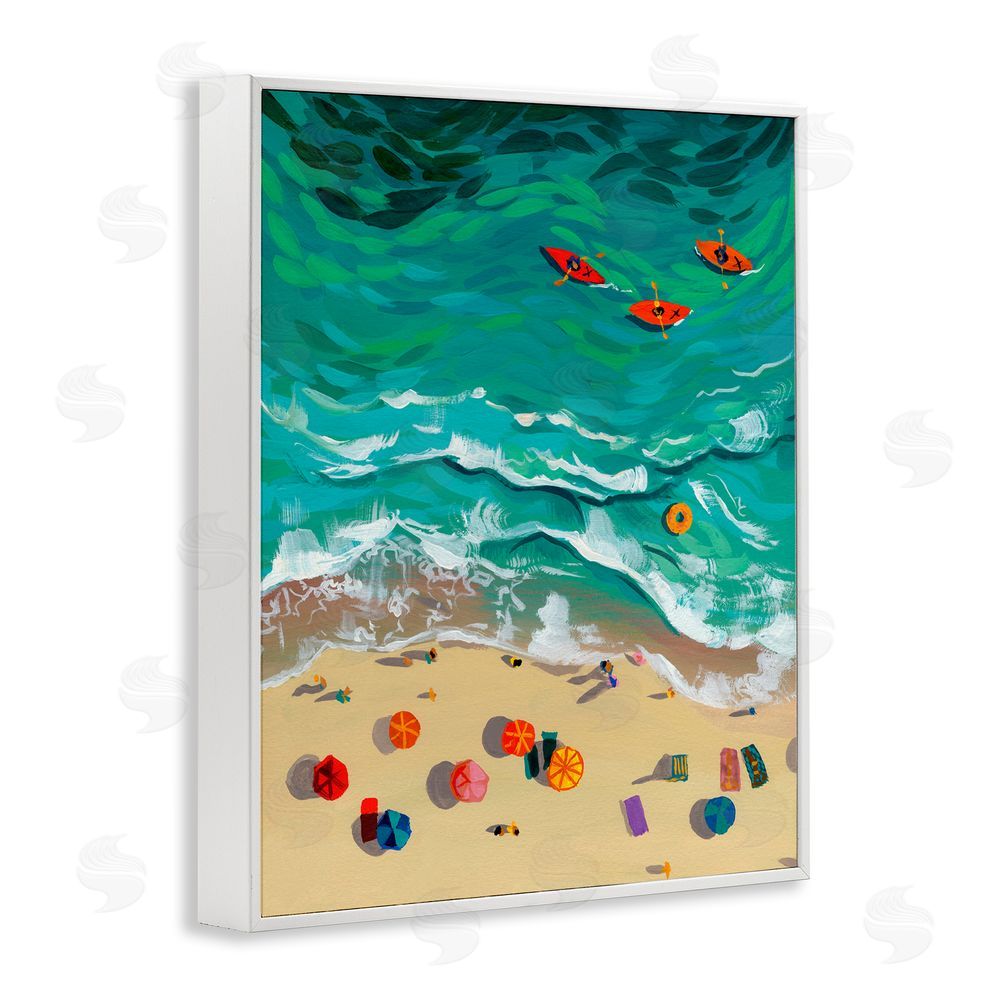 Brook Page Three Kayaks in Turquoise Waves White Framed Giclee Wall Art Print