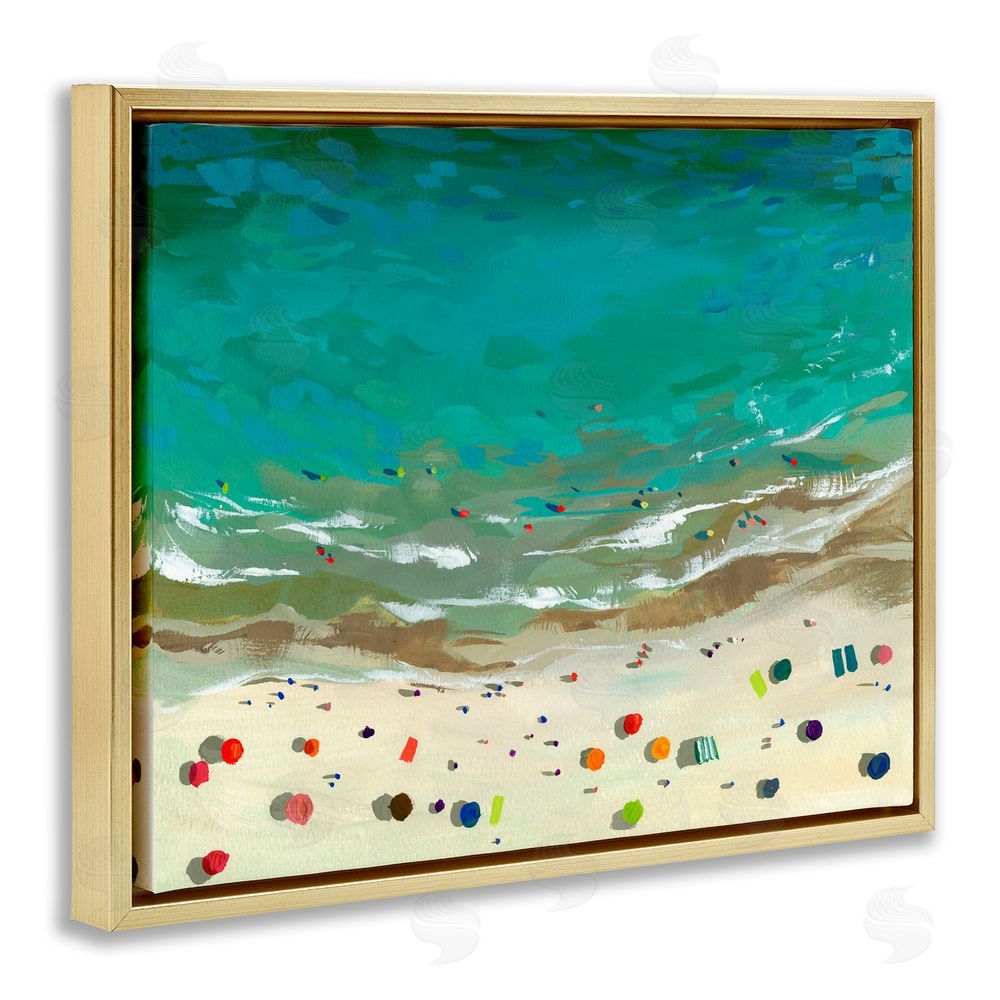 Brook Page Aerial Turquoise Shoreline Gold Floating Frame Canvas Wall Art Print