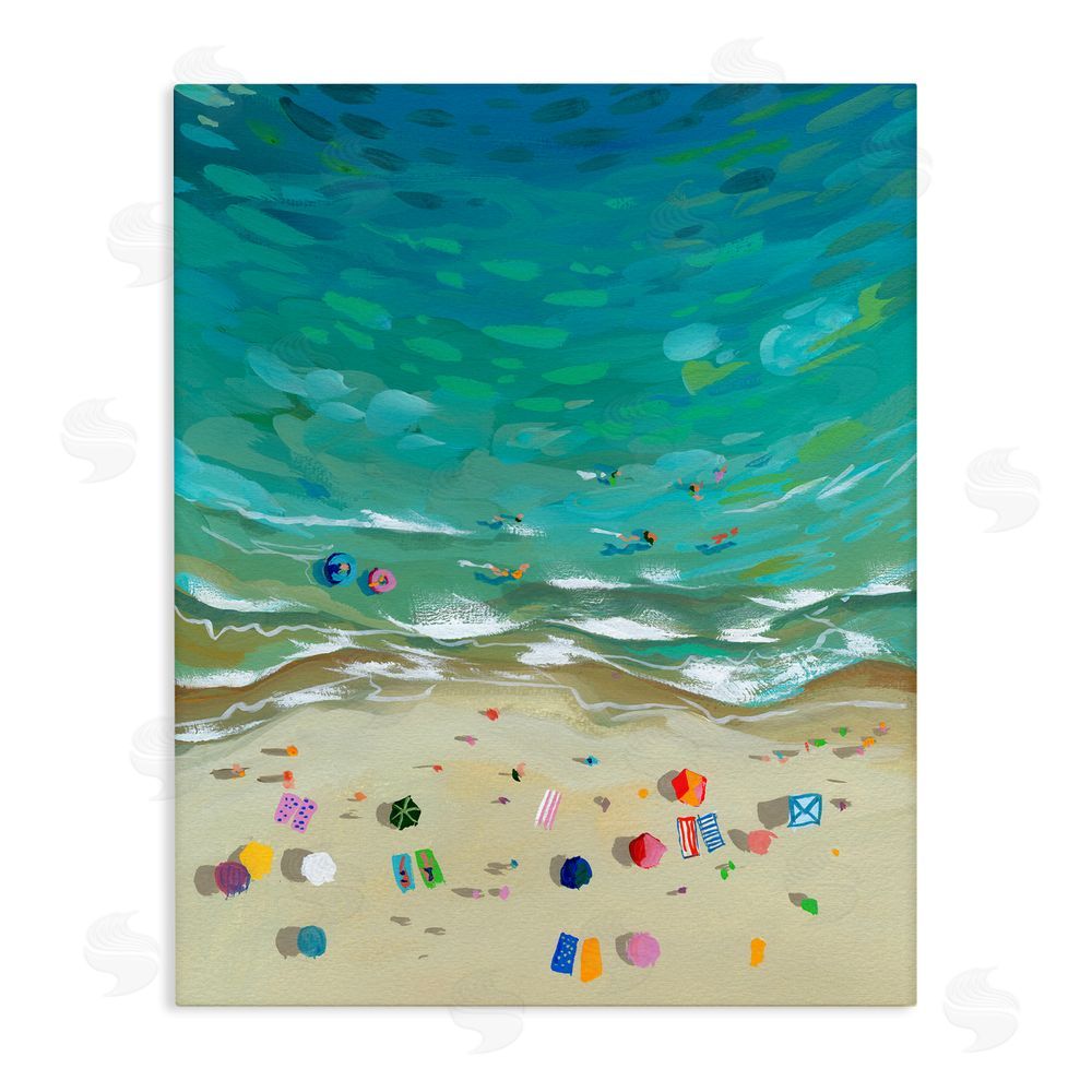 Brook Page Aerial Beachside with Umbrellas Stretched Canvas Wall Art Print
