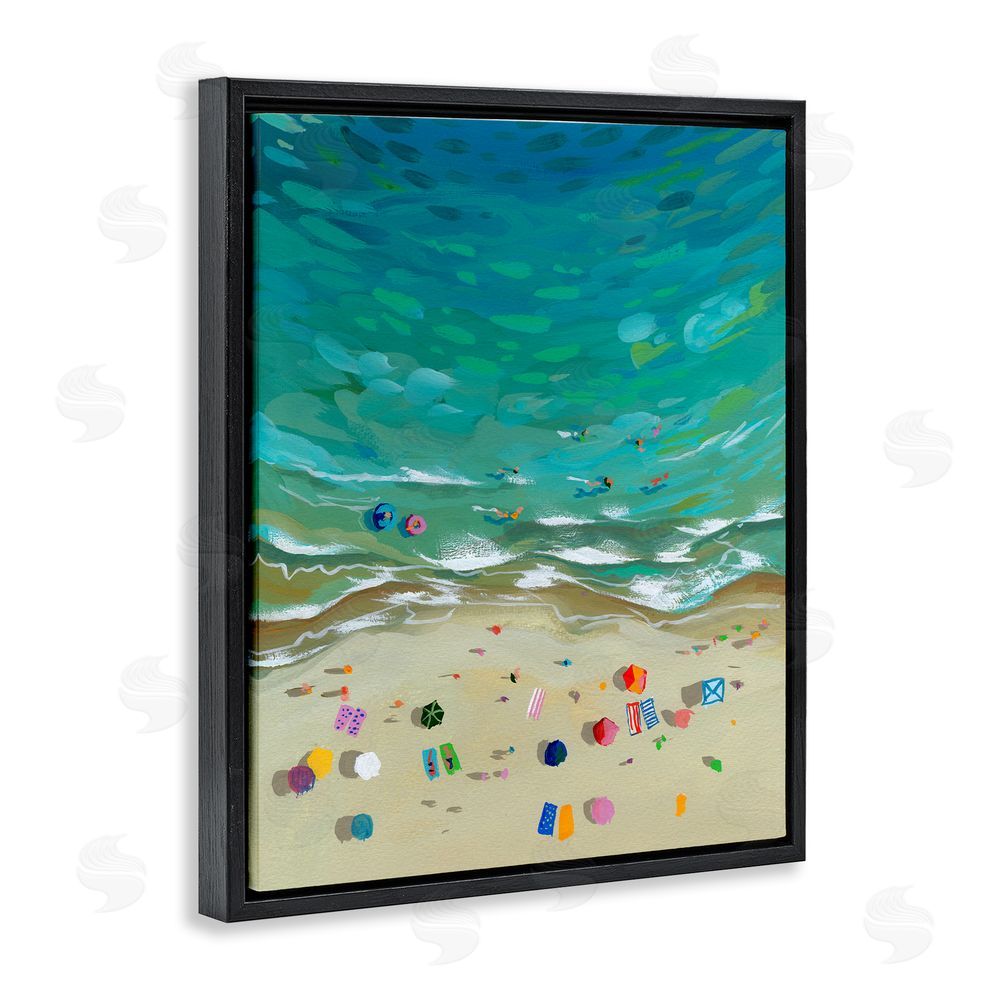 Brook Page Aerial Beachside with Umbrellas Black Floating Frame Canvas Wall Art Print