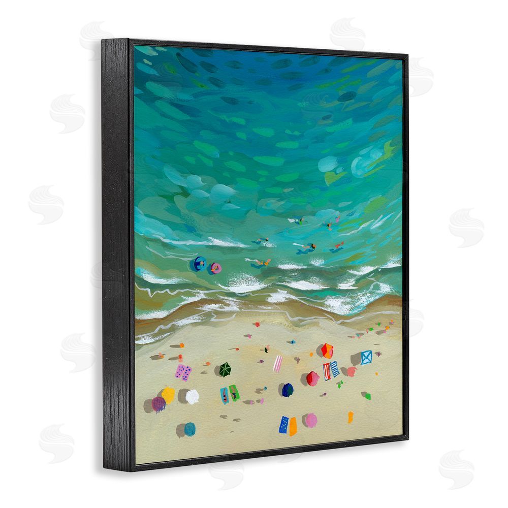 Brook Page Aerial Beachside with Umbrellas Black Framed Giclee Wall Art Print