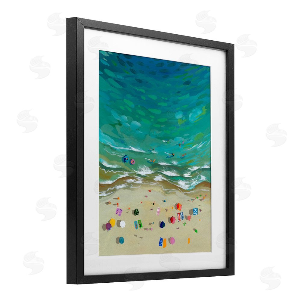 Brook Page Aerial Beachside with Umbrellas Black Framed Print Under Glass Wall Art