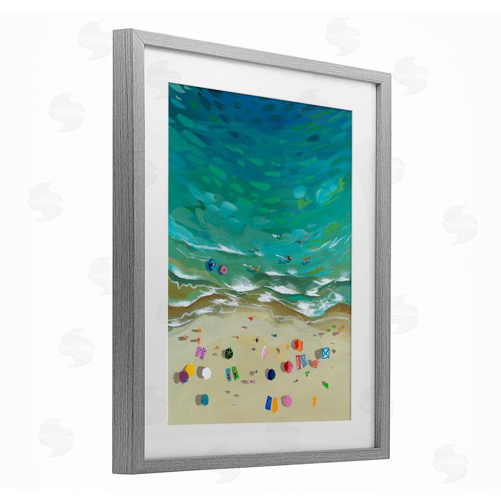 Brook Page Aerial Beachside with Umbrellas Gray Framed Print Under Glass Wall Art
