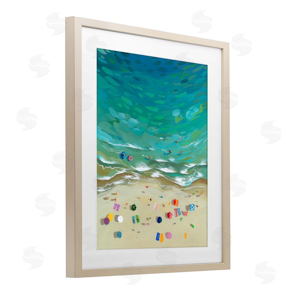 Brook Page Aerial Beachside with Umbrellas Brown Framed Print Under Glass Wall Art