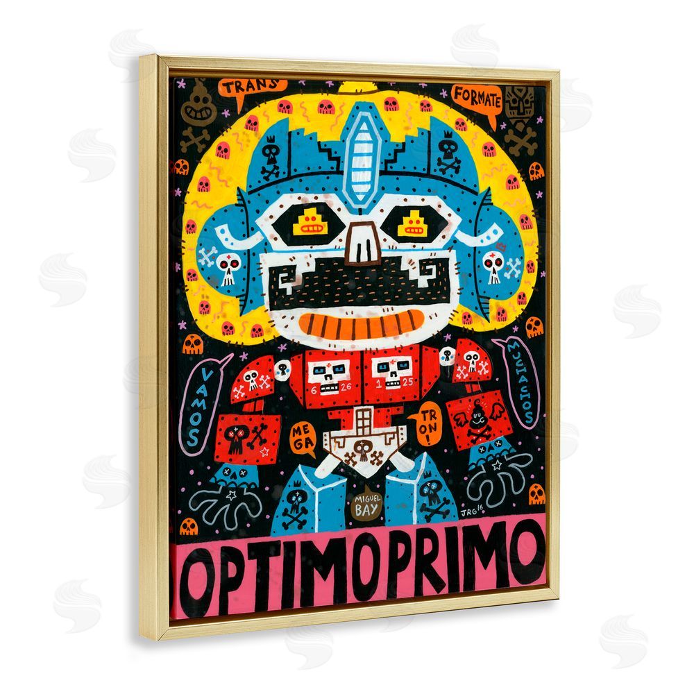 Jorge R. Gutierrez Iconic Robotic Character Collage Gold Floating Frame Canvas Wall Art Print